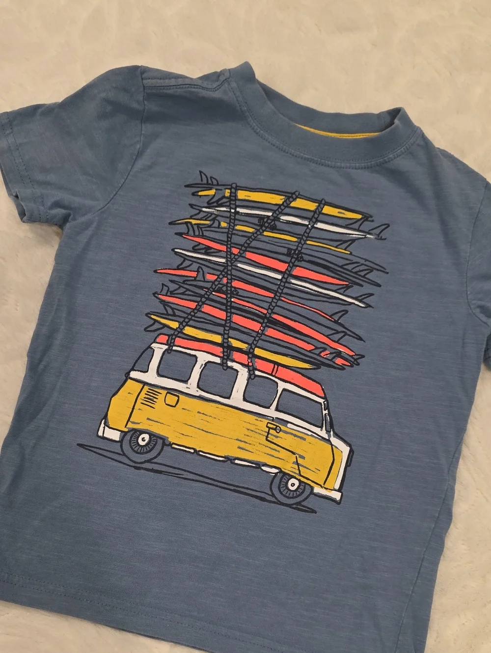 Gymboree Blue Tee with Yellow Surf Van and Red Surfboards